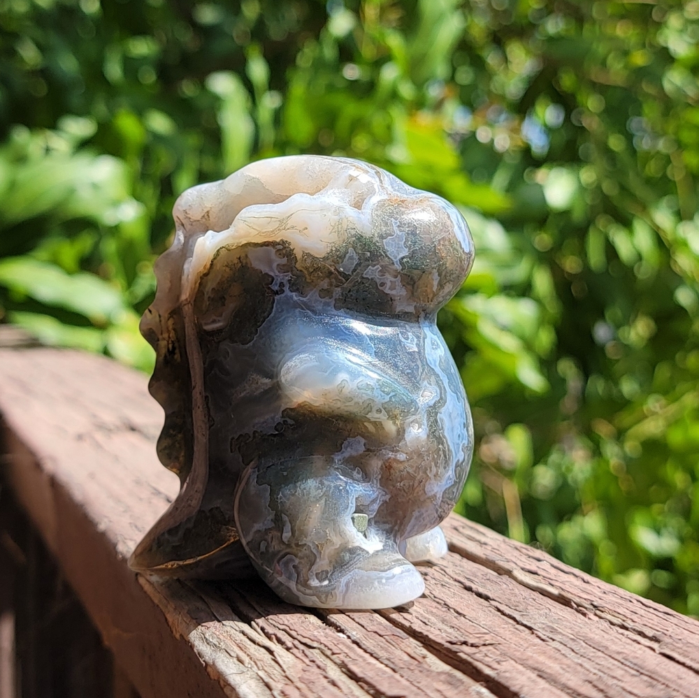 (E) 2.5" x 3" CHUBBY MOSS AGATE DINO